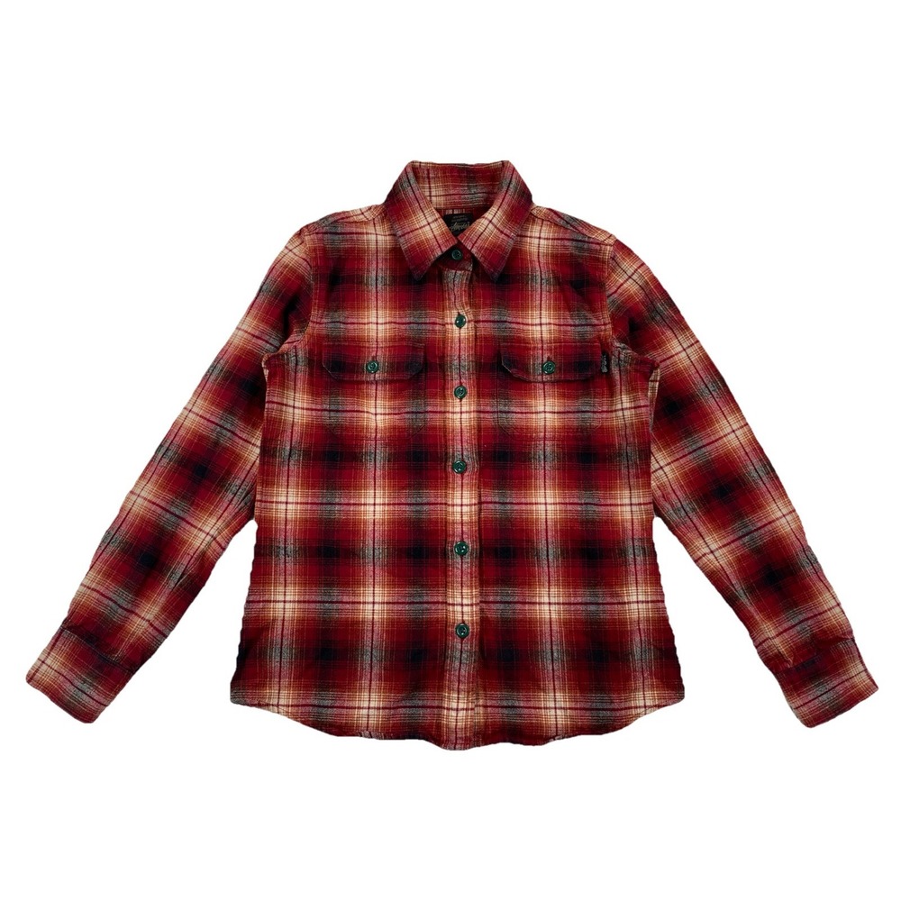 Stussy Women's Small Red Plaid Flannel Button Up Long Sleeve Shirt Cotton